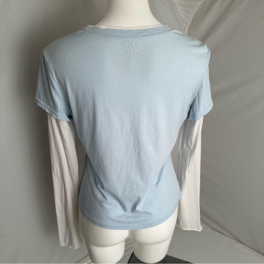 Express faux layer blue and white long sleeve layered style t-shirt - Picture 4 of 10